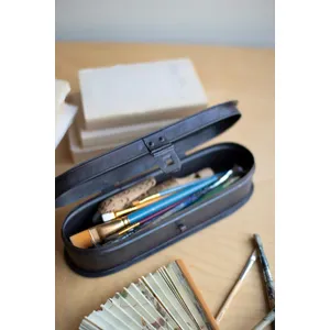 Hand-Etched Oval Iron Box with Hinged Lid 4