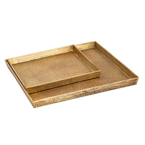 Square Linen Texture Tray - Set of 2 Brass 2