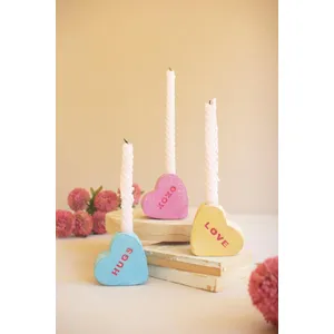 Set of 3 Clay Conversation Heart Candle Holders 1