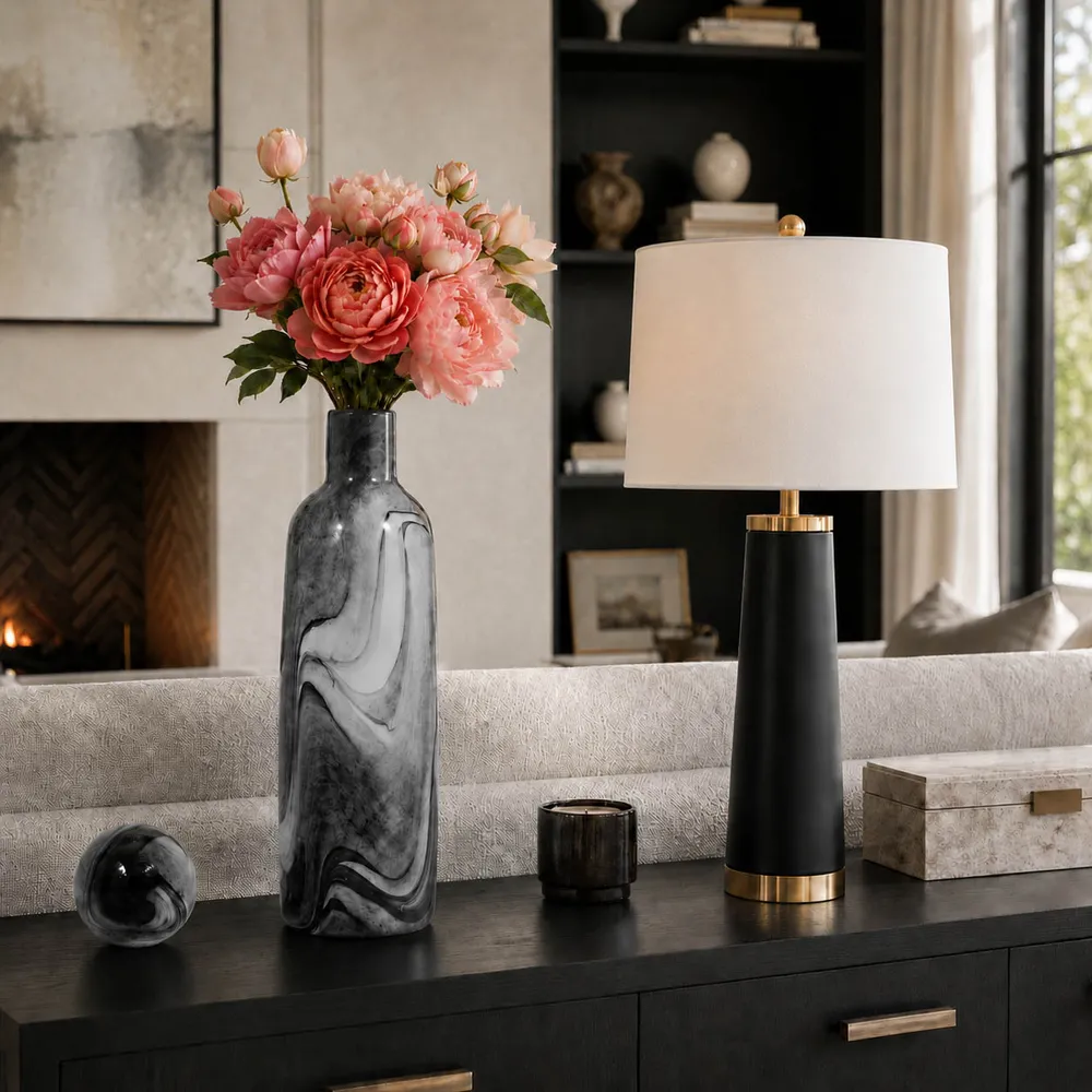 GRIFFINRIDGE GRAY GLASS VASE 22 (IN)