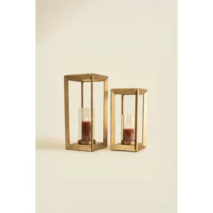 Set of 2 Metal Framed Lanterns with Clear Glass Hurricanes 4