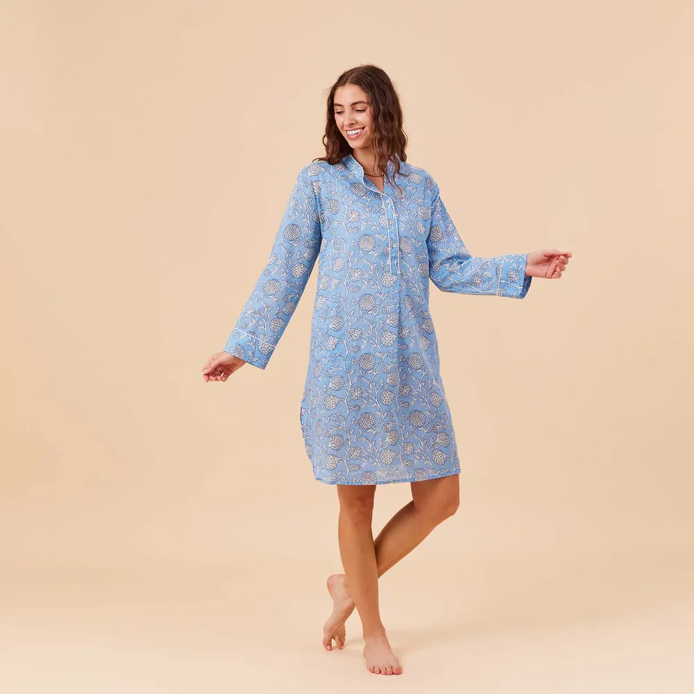 Ainsley Light Blue Cotton Night Shirt