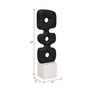14" ABSTRACT TOTEM SCULPTURE  MARBLE BASE, BLACK/W 9