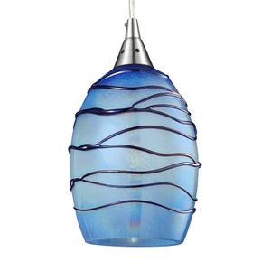 Vines 5'' Wide 1-Light Mini Pendant - Satin Nickel with Blue Glass 3