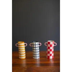 Set of 3 Patterned Ceramic Cylinder Vases with Handles 5