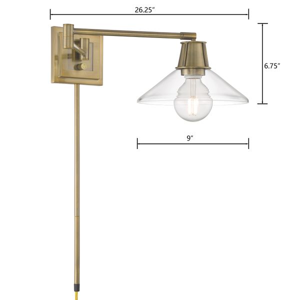 Dillon 6.75'' High 1-Light Swingarm Sconce - Antique Brass