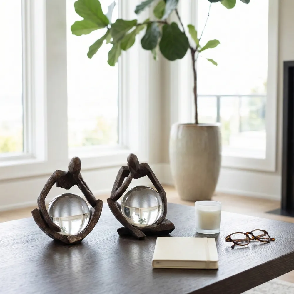 CLIFTONRUN SET OF 2 BLACK ORBS 8 (IN)