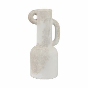 19" ASYMMETRICAL EARED TERRACOTTA VASE, WHITE 1