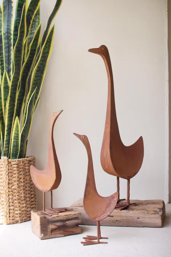 Set of 3 Rustic Metal Geese