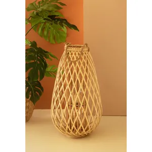Tall Teardrop Natural Willow Lantern with Glass Insert 1