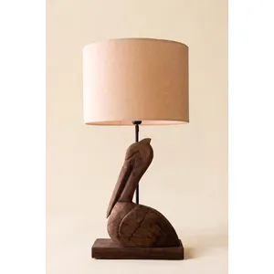 Carved Mango Wood Pelican Table Lamp Base with Fabric Shade 4