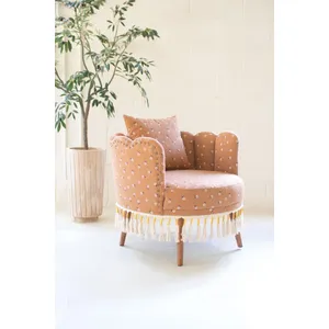 Upholstered Circle Chair with Tassels 2