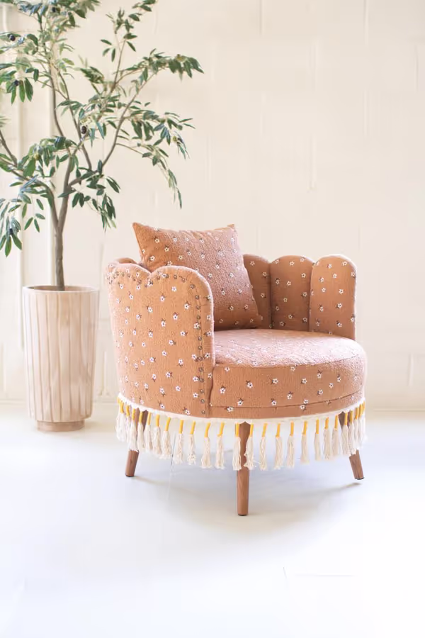 Upholstered Circle Chair with Tassels