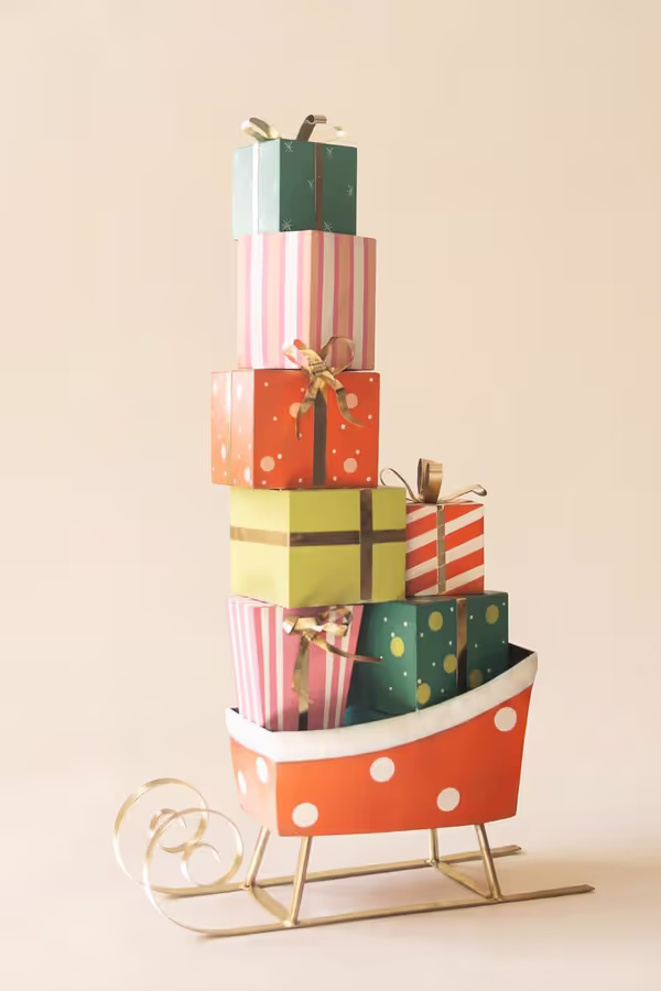 Giant Painted Metal Christmas Sleigh with Presents