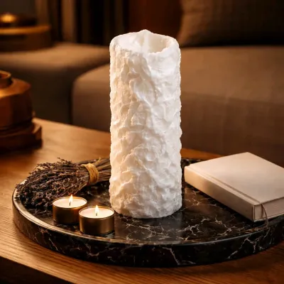 Bumpy White Moving Flame LED Candle 3in by 8in