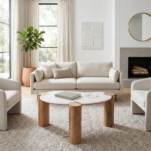 42X18" CURVED COFFEE TABLE, WHITE/NATURAL 11