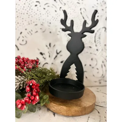 Black Moose on a Wood Base 5x11in