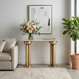 METAL, 42" MARBLE TOP CONSOLE, GOLD/WHITE 12