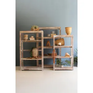 Set of 3 Recycled White-Washed Wood Shelving Units 1