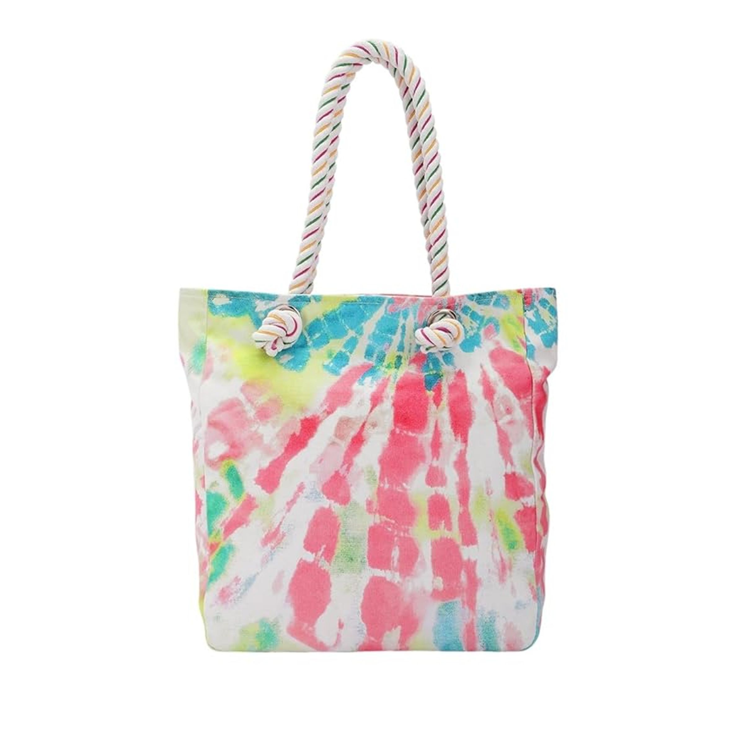 TOTE W ROPE HANDLE & JUTE - MULTI-COLOR TIE-DYE