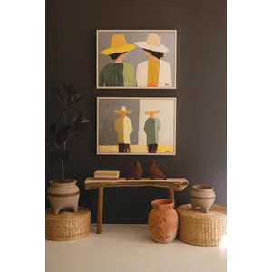 Set of 2 Framed Men and Women in Hats Paintings 1