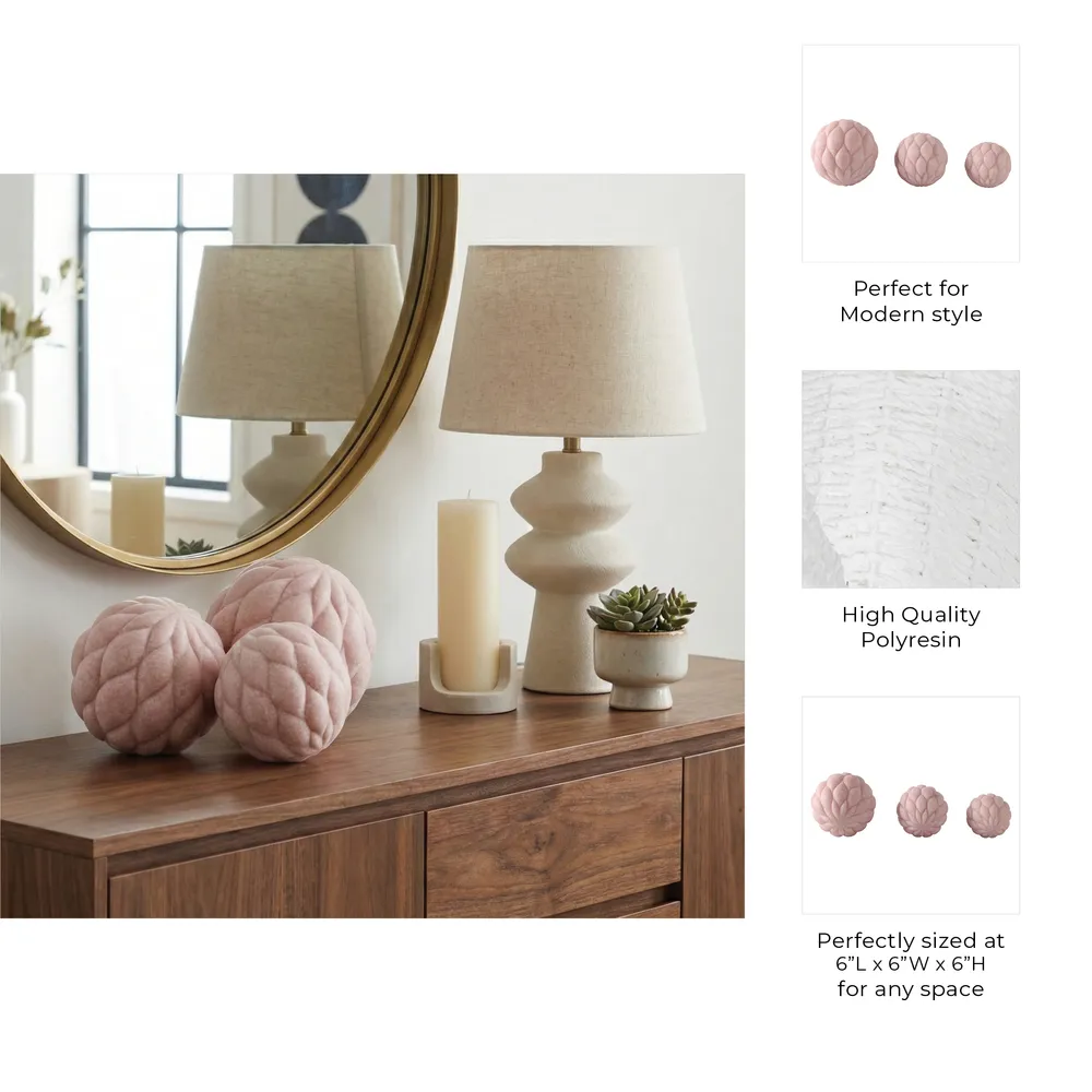 BISHOPSHAW SET OF 3 PINK ORBS 6 (IN)