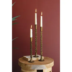 Set of 3 Antique Brass Taper Candle Holders 1