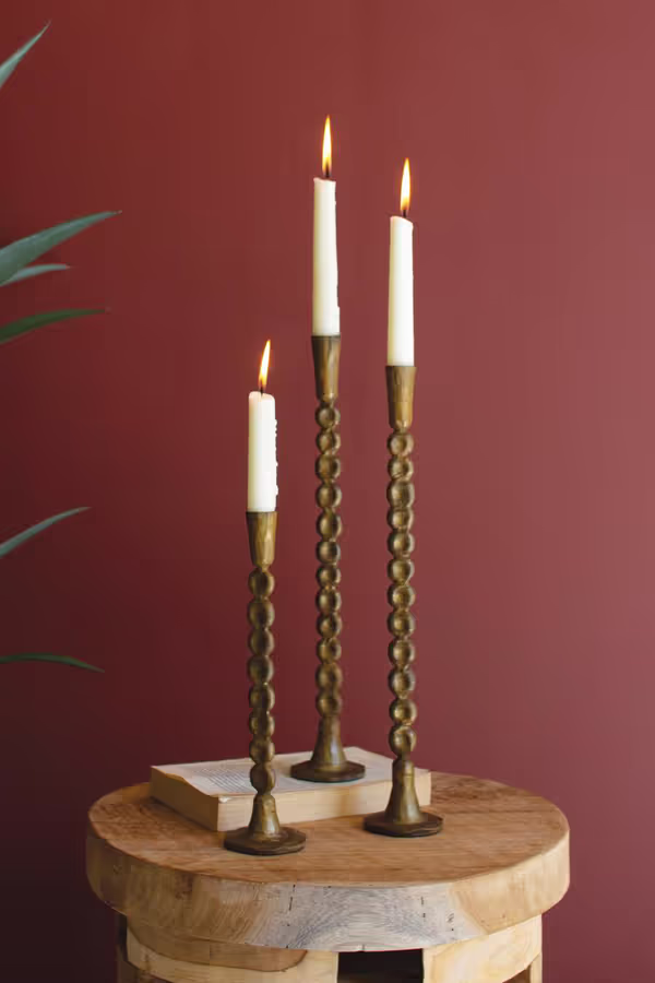 Set of 3 Antique Brass Taper Candle Holders