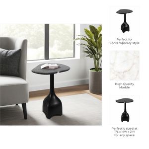 21" CURVED TOP MARBLE ACCENT TABLE, BLK 9