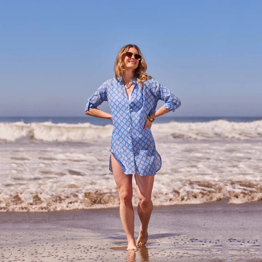 Fifer Blue Cotton Button Down Beach Tunic