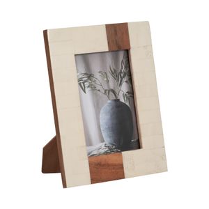 RESIN, 4X6 WOOD STRIPE PHOTO FRAME, IVORY/BROWN 3
