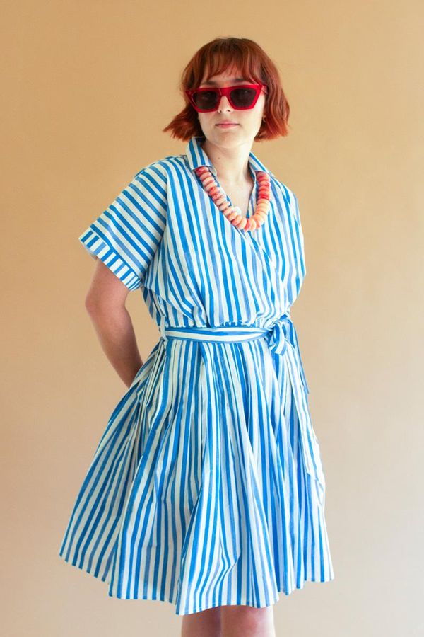 Striped Shirt Dress with Tie Sash
