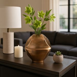 14" BYRAM, METAL SLIT VASE, CHAMPAGNE 2