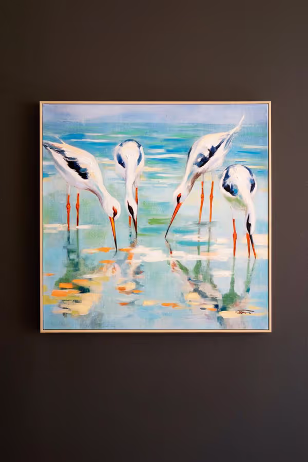 Framed Acrylic Shore Birds Painting