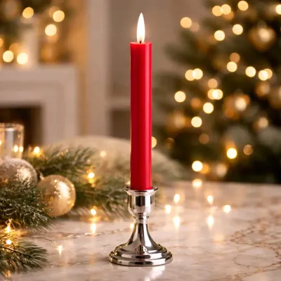Christmas Red 10in Realistic Flame Taper Set of 2