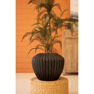 Short Black Stone Composite Urn with Fluted Detail 3