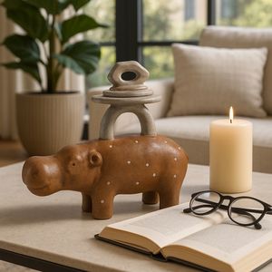 8" HIPPO WITH STACKED STONES, MULTI 2