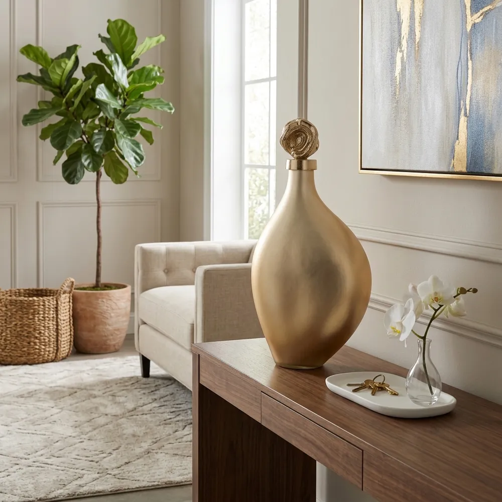 BAKERSHAW GOLD GLASS VASE 18 (IN)