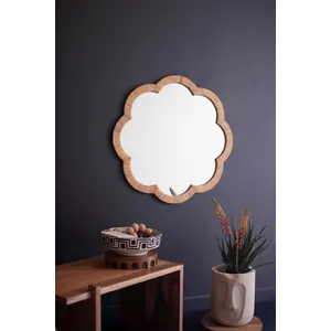 Cane Wrapped Flower Shaped Framed Mirror 1