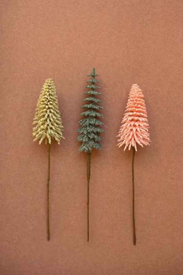 Mini Bottle Brush Trees on a Stem / Yellow