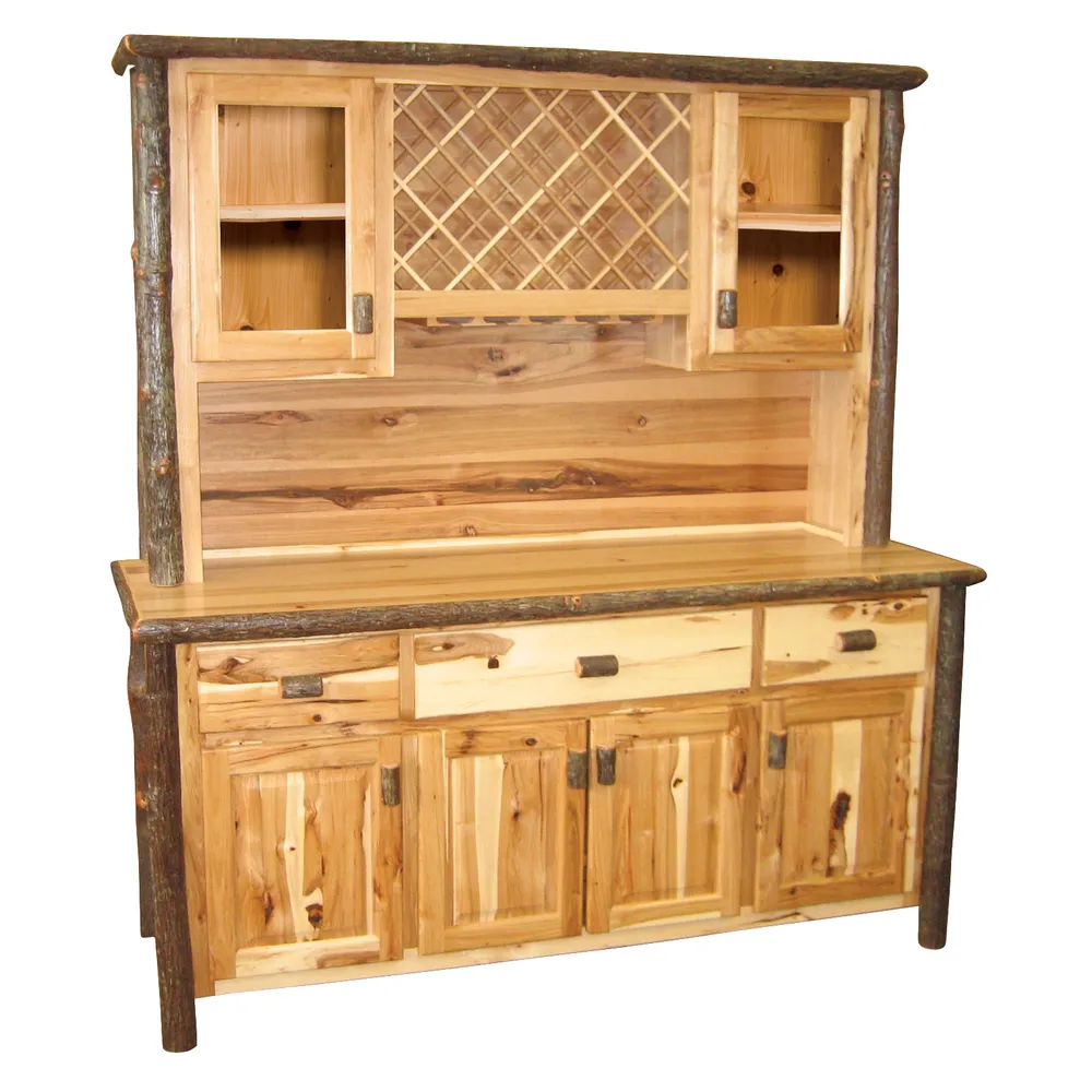 Hickory Log 75-inch Buffet & Hutch - with Wine Rack on Top Portion - Cinnamon