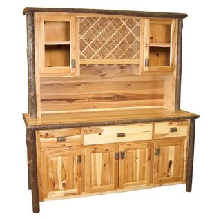 Hickory Log 75-inch Buffet & Hutch - with Wine Rack on Top Portion - Cognac