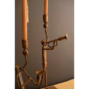 Set of 2 Forged-Iron Trumpet and Saxophone Taper Candle Holders 2