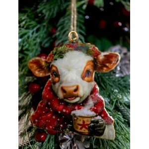 Christmas Cow Ornament 4x4.25in 1