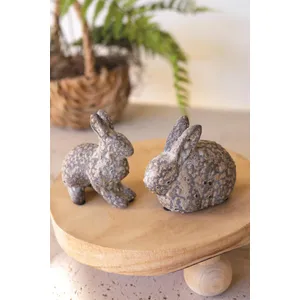 Set of 2 Rustic Ceramic Rabbits 2