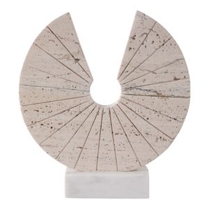 11X10" TRAVERTINE OPEN CIRCLE ON MARBLE BASE, TAN/ 5