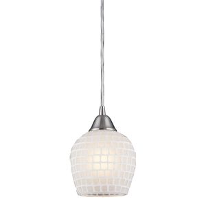 Fusion 5'' Wide 1-Light Mini Pendant - Satin Nickel with White Mosaic 1