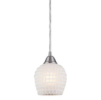 Fusion 5″ Wide 1-Light Mini Pendant - Satin Nickel with White Mosaic