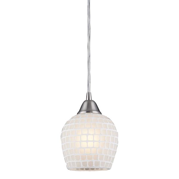 Fusion 5'' Wide 1-Light Mini Pendant - Satin Nickel with White Mosaic