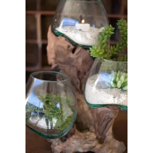 Three Blown Glass Bowls on a Driftwood Base 2